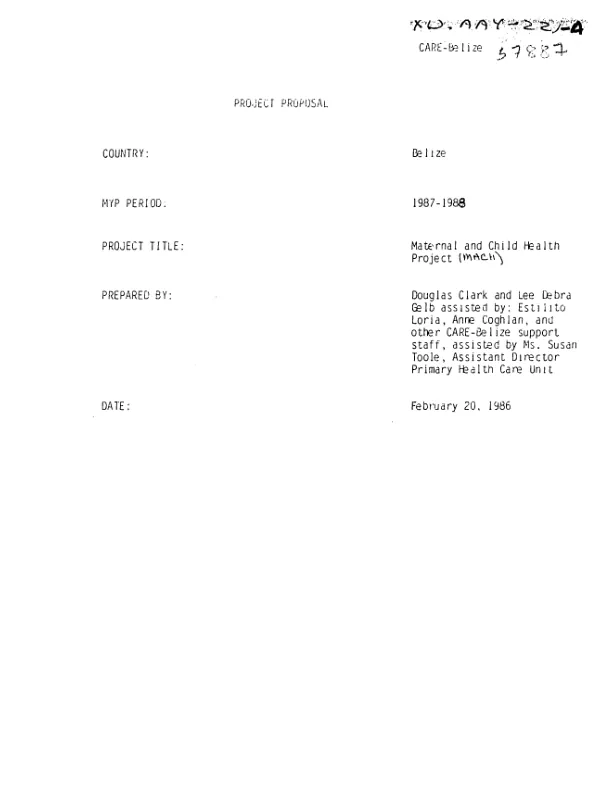 Project proposal [: CARE/Belize maternal and child health project]