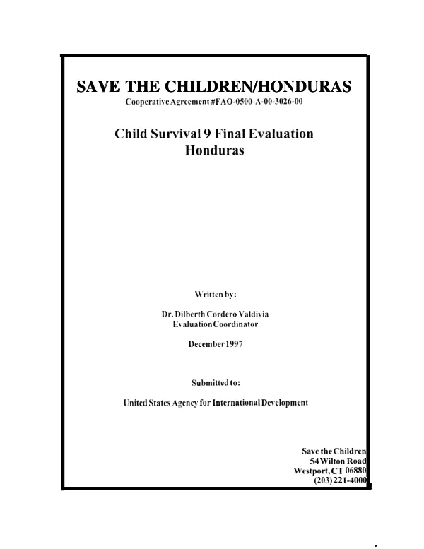 Save the Children/Honduras : child survival 9 final evaluation