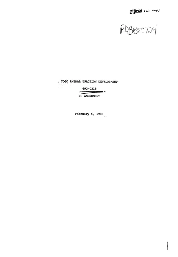 Togo animal traction development : amendment