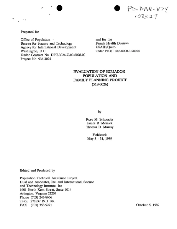 Evaluation of Ecuador population and family planning project (518-0026)