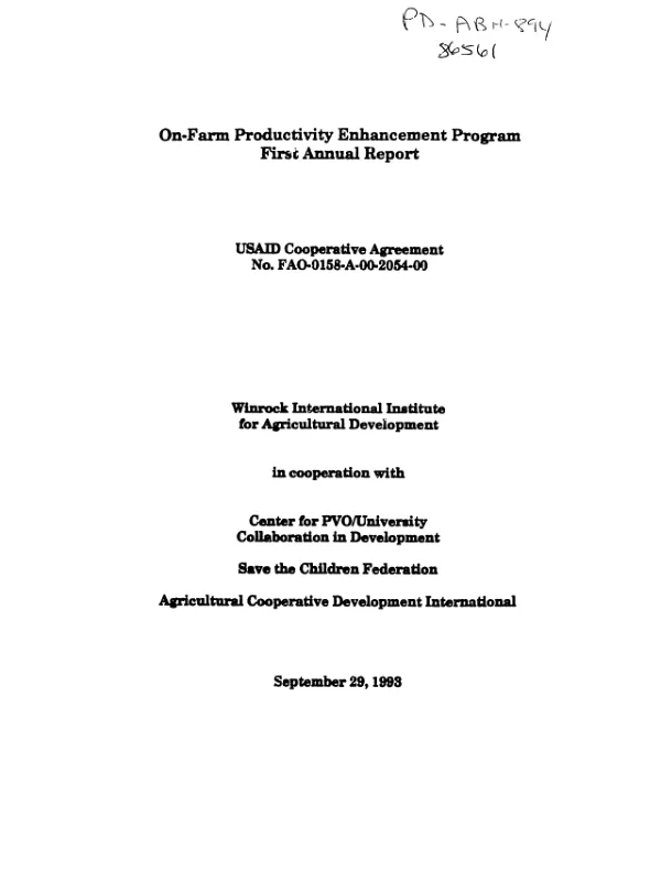 On-farm productivity enhancement program : first annual report
