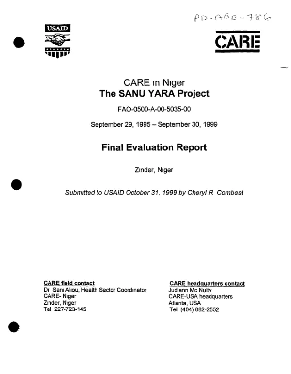 CARE in Niger : the Sanu Yara project : FAO-0500-A-00-5035-00 -- September 29, 1995-September 30, 1999 : final evaluation report