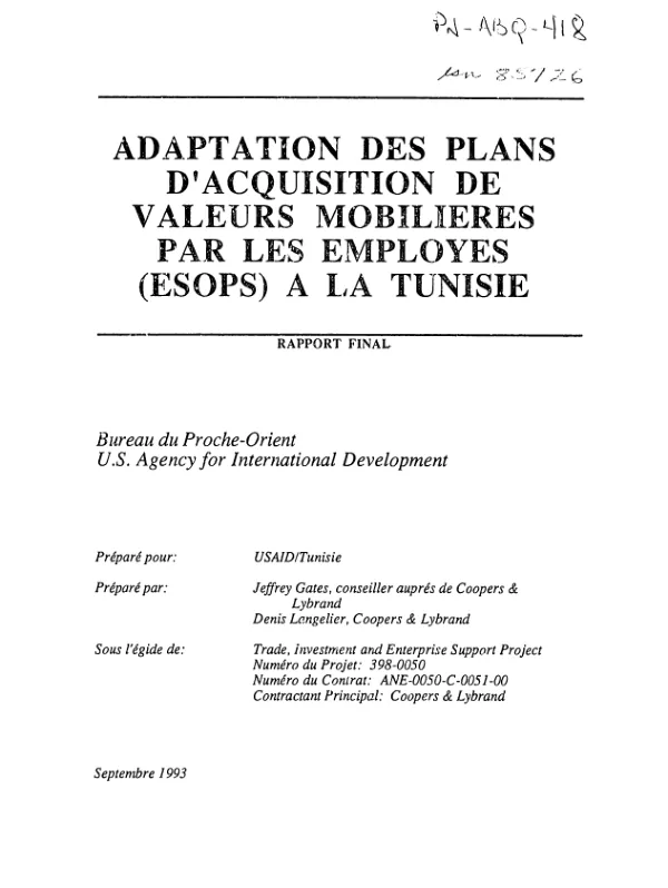 Adaptation des plans d"acquisition de valeurs mobilieres par les employes (ESOPS) a la Tunisie