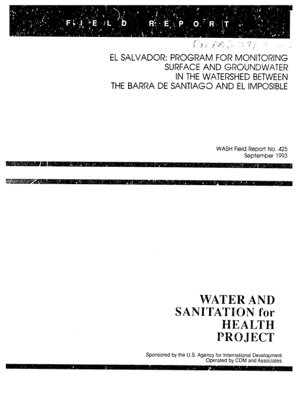 El Salvador : program for monitoring surface and groundwater in the watershed between the Barra de Santiago and el Imposible