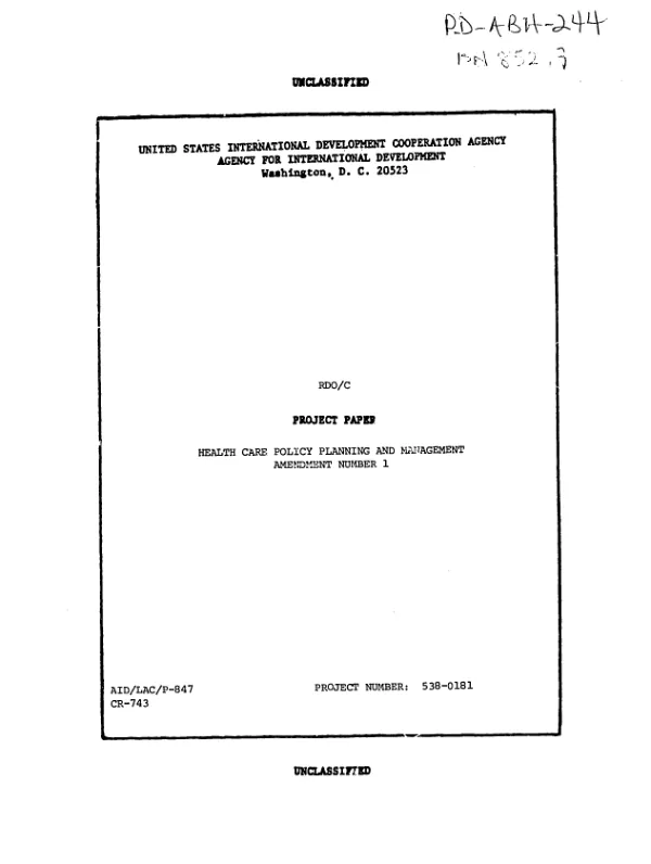 Health care policy planning and management : amendment no. 1