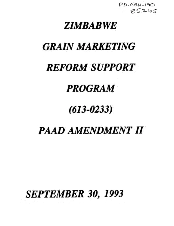 Zimbabwe grain marketing reform support program : amendment no. 2