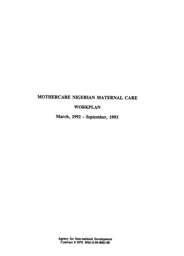 MotherCare Nigerian maternal care workplan : March, 1992-September, 1993