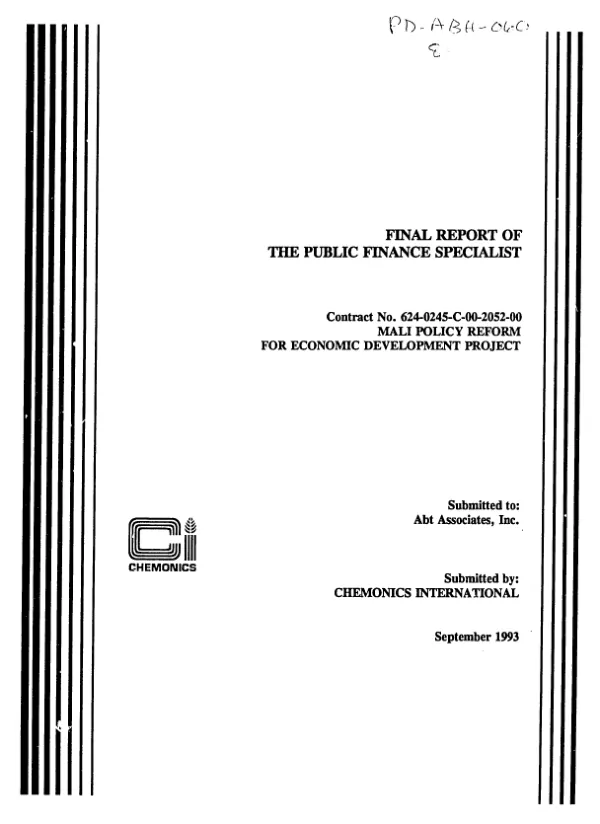 Final report of the public finance specialist : contract no. 624-0245-C-00-2052-00 -- Mali policy reform for economic development project