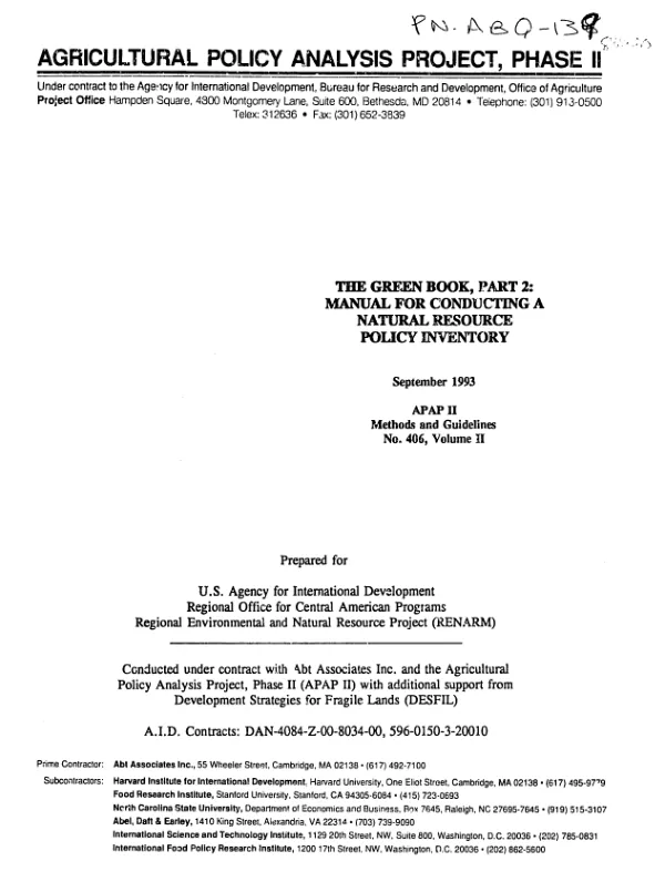 Green book, part 2 [volume II] : manual for conducting a natural resource policy inventory