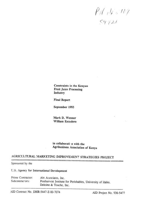 Constraints in the Kenyan fruit juice processing industry : final report