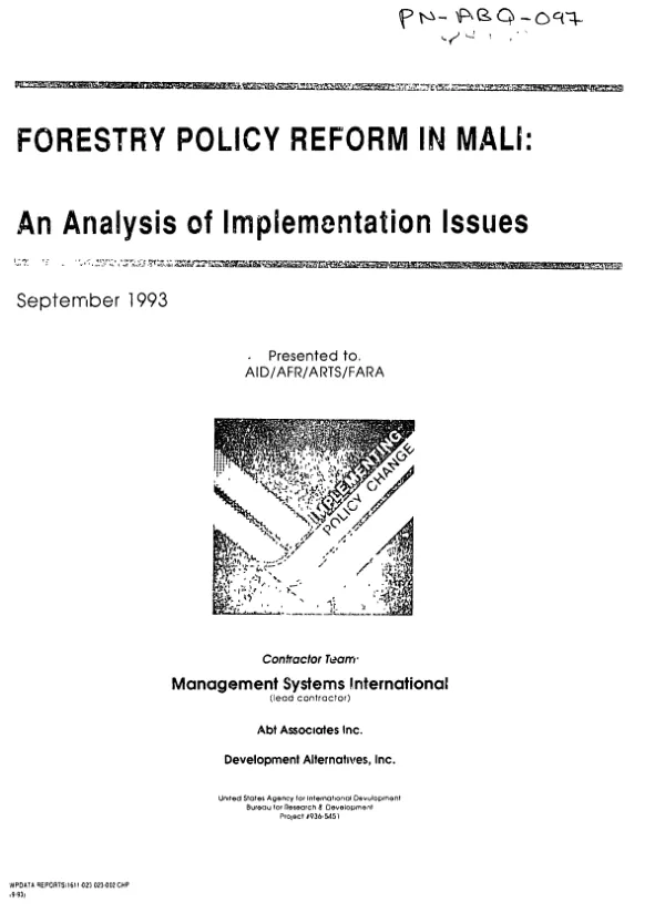 Forestry policy reform in Mali : an analysis of implementation issues
