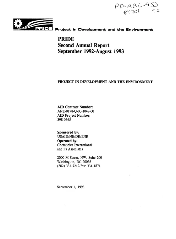 PRIDE (project in development and the environment) second annual report : September 1992-August 1993
