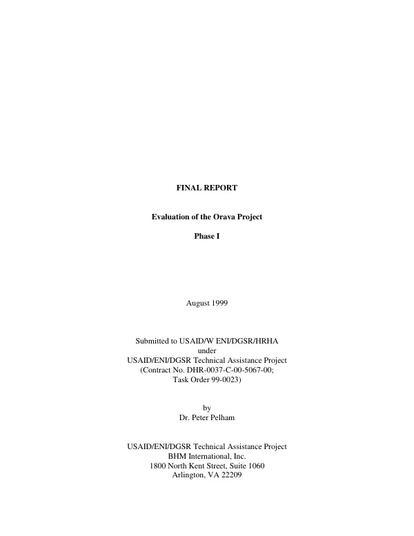 Final report : evaluation of the Orava project, phase I