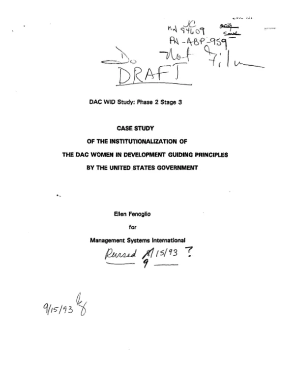 Case study of the institutionalization of the DAC women in development guiding principles by the United States Government