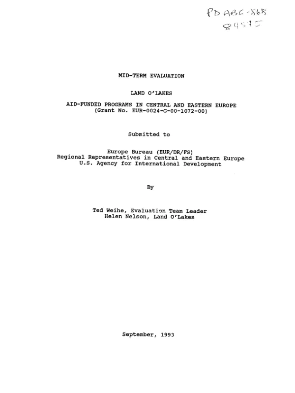 Mid-term evaluation : Land O" Lakes AID-funded programs in Central and Eastern Europe (grant no. EUR-0024-G-00-1072-00)