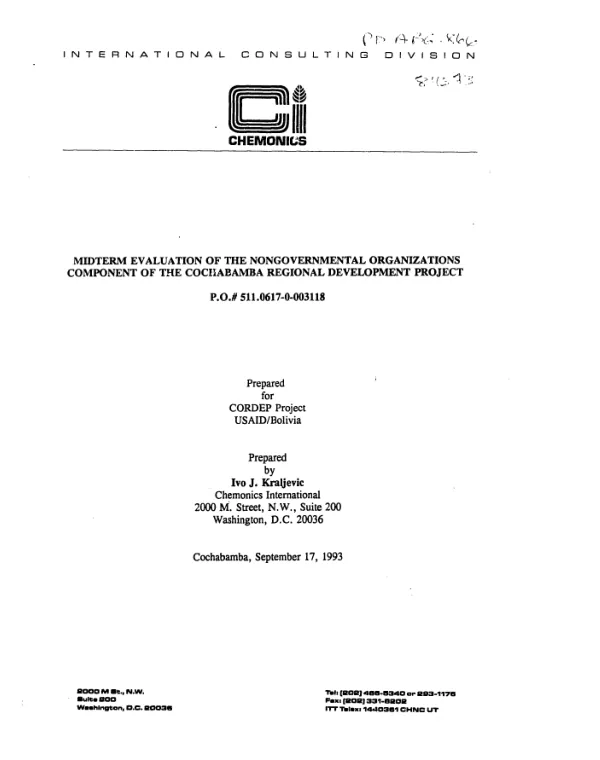 Midterm evaluation of the nongovernmental organizations component of the Cochabamba regional development project