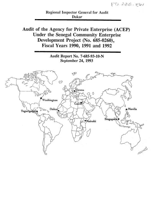 Audit of the Agency for Private Enterprise (ACEP) under the Senegal community enterprise development project (no. 685-0260), fiscal years 1990, 1991 and 1992