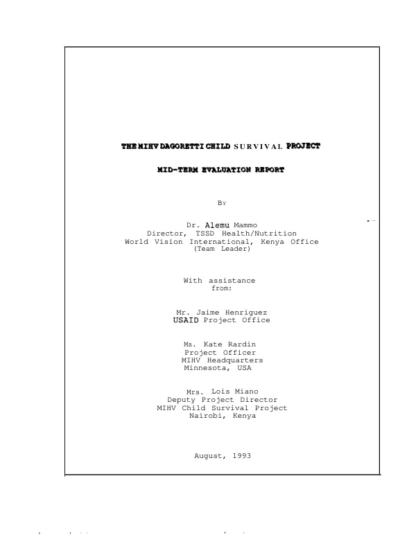 MIHV [Minnesota International Health Volunteers] Dagoretti child survival project : mid-term evaluation report
