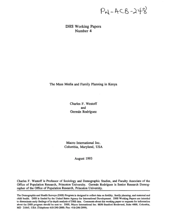 Mass media and family planning in Kenya
