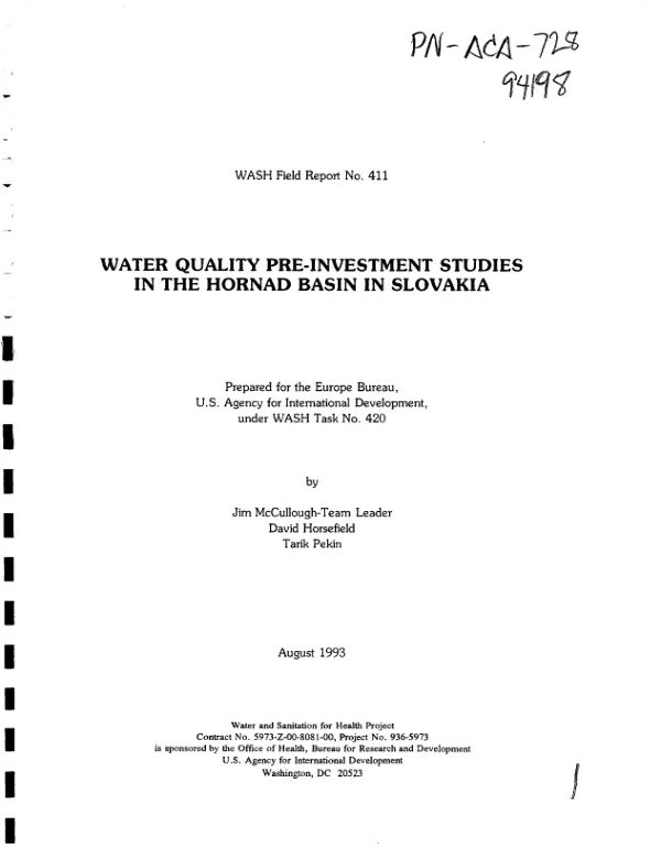 Water quality pre-investment studies in the Hornad Basin in Slovakia