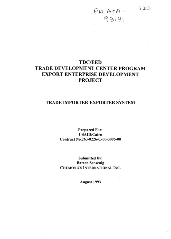 TDC/EED (Trade Development Center program, export enterprise development project) : trade importer-exporter system