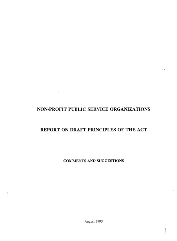 Non-profit public service organizations : report on draft principles of the act -- comments and suggestions