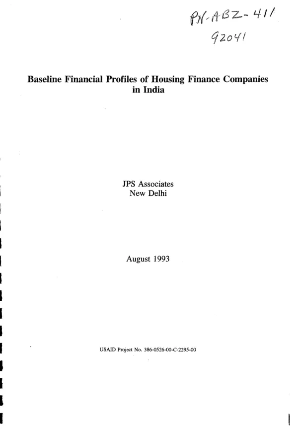 Baseline financial profiles of housing finance companies in India