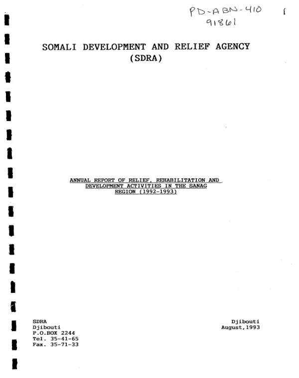 Somali Development and Relief Agency (SDRA) : annual report of relief, rehabilitation and development activities in the Sanag region (1992-1993)