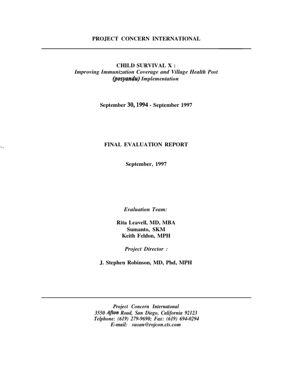 Child survival X : improving immunization coverage and village health post (posyandu) implementation[ -- Maluku Province, Indonesia] : September 30, 1994-September 29, 1997 -- final evaluation report