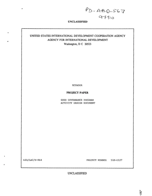 Ecuador : good governance program -- activity design document