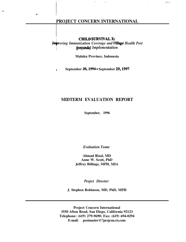 Child survival X : improving immunization coverage and village health post (posyandu) implementation -- Maluku Province, Indonesia : September 30, 1994-September 29, 1997 -- midterm evaluation report