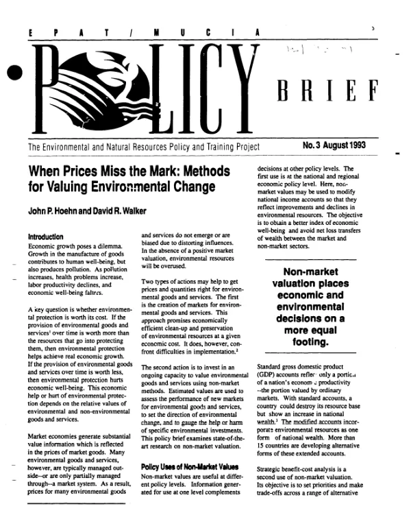 When prices miss the mark : methods for valuing environmental change