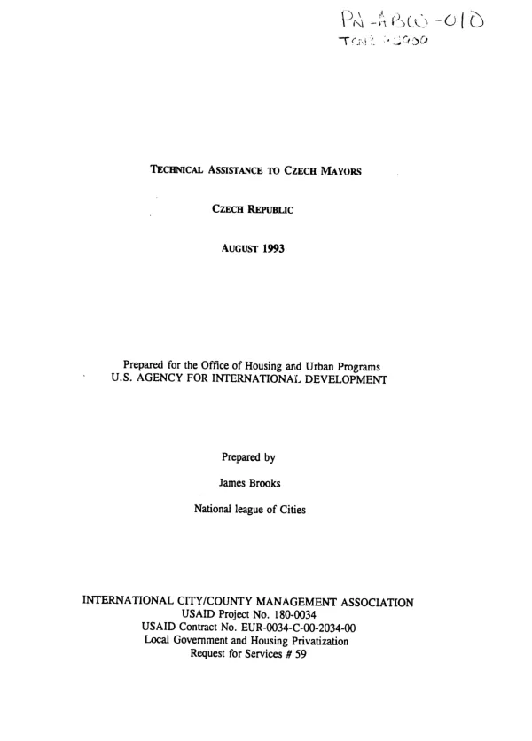 Technical assistance to Czech mayors -- Czech Republic