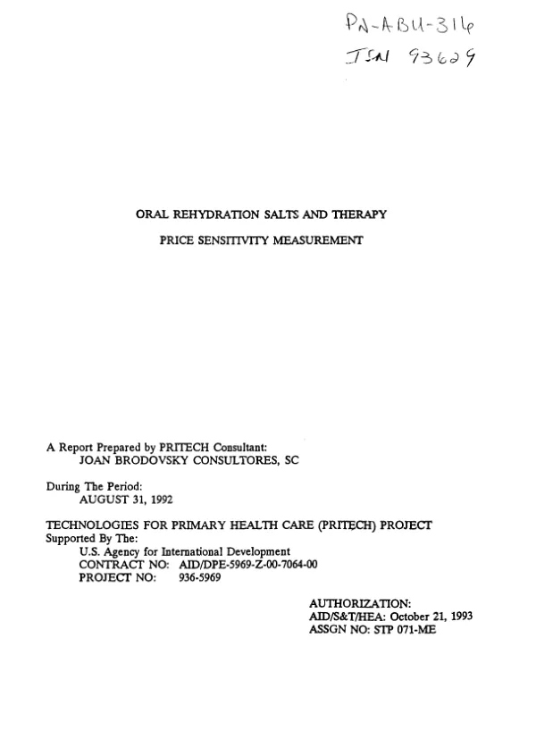 Oral rehydration salts and therapy : price sensitivity measurement