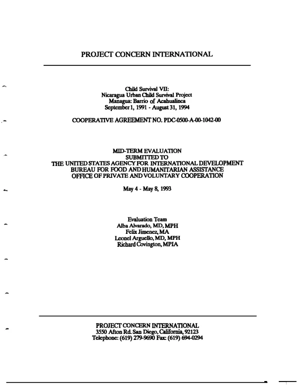 Child survival VII : Nicaragua urban child survival project -- Managua, Bario of Acahualinca -- September 1, 1991-August 31, 1994 : cooperative agreement no. PDC-0500-A-00-1042-00 -- mid-term evaluation