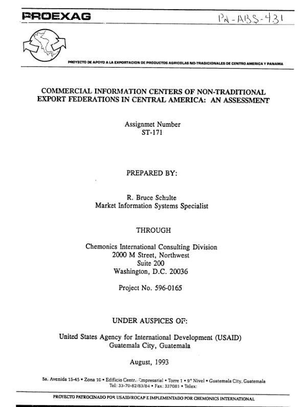 Commercial information centers of non-traditional export federations in Central America : an assessment