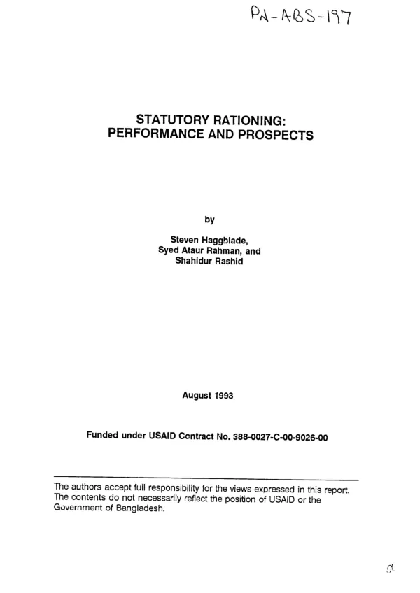 Statutory rationing : performance and prospects