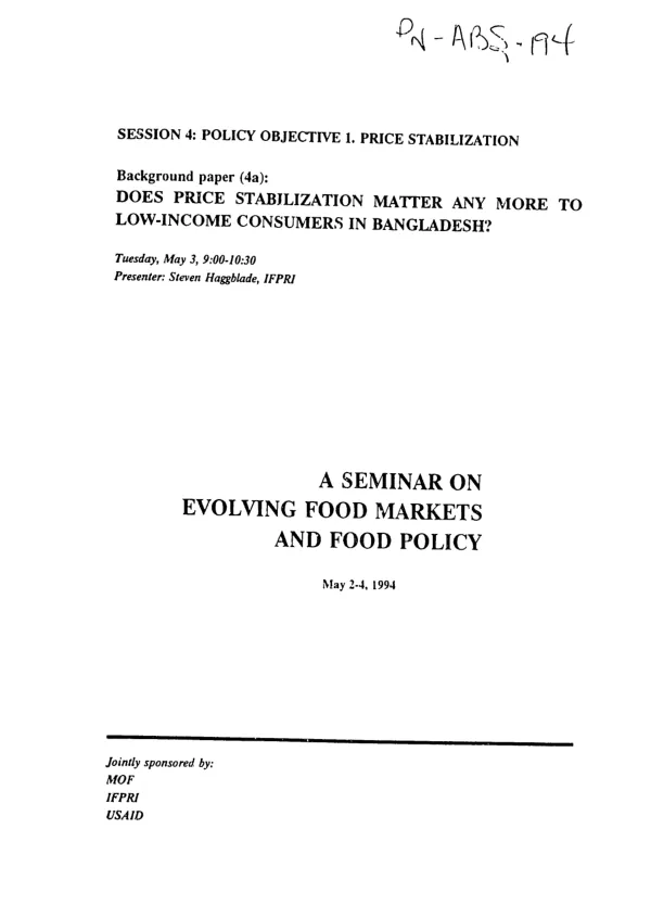 Does price stabilization matter any more to low-income consumers in Bangladesh?