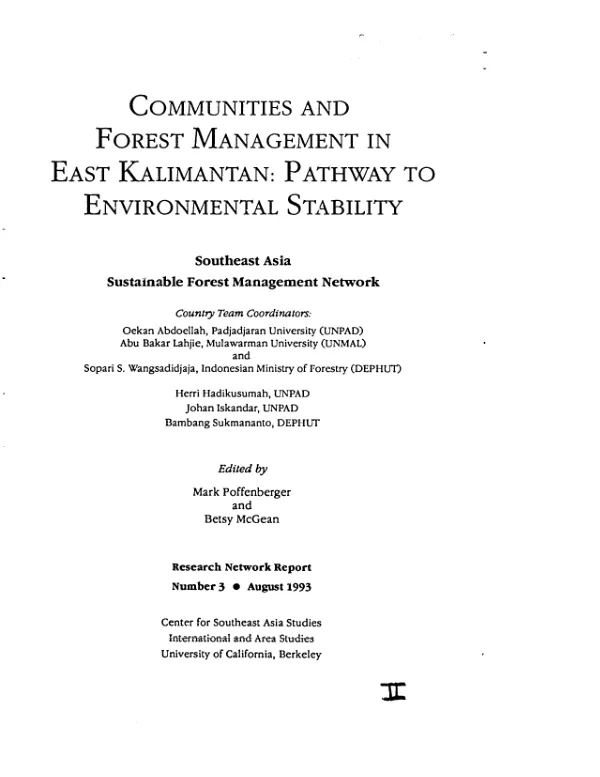 Communities and forest management in East Kalimantan : pathway to environmental stability