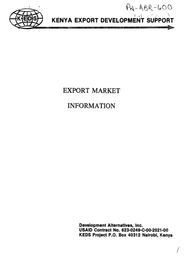 Export market information [: Kenya export development support (KEDS) project]
