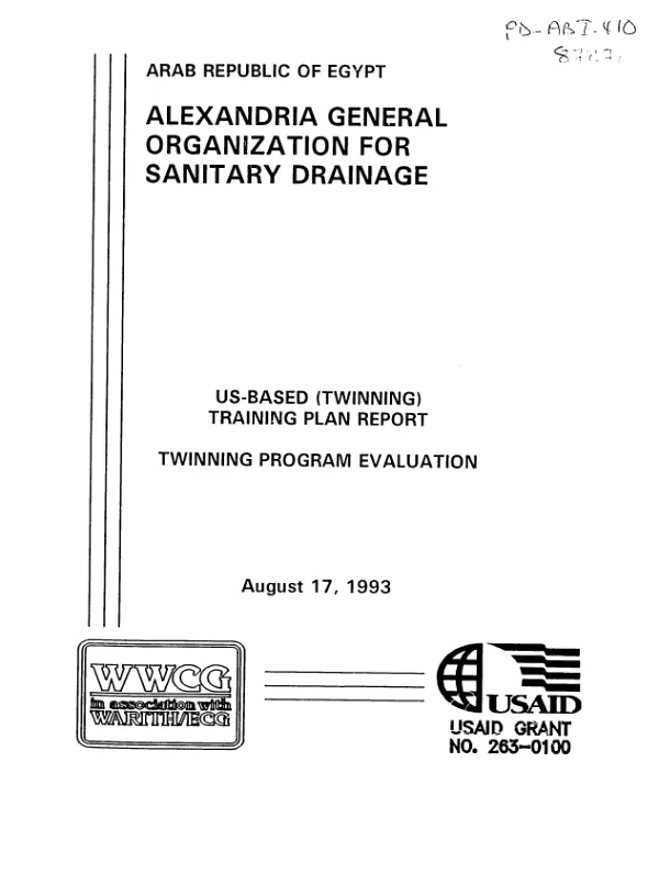 US-based (twinning) training plan report : twinning program evaluation