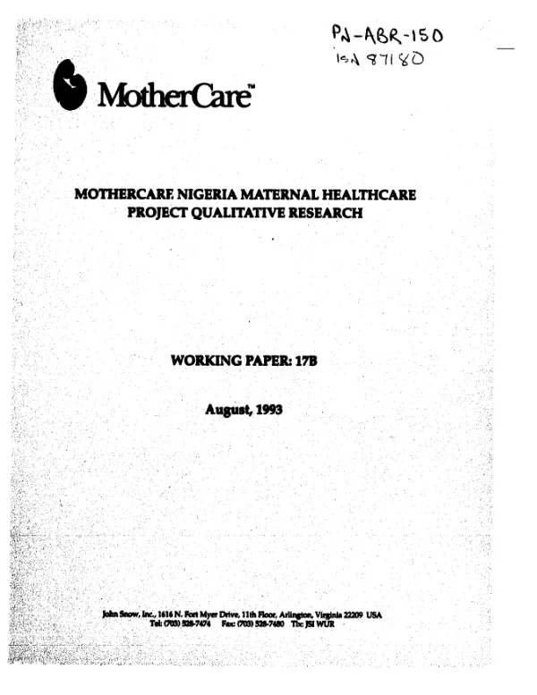 MotherCare Nigeria maternal healthcare project qualitative research