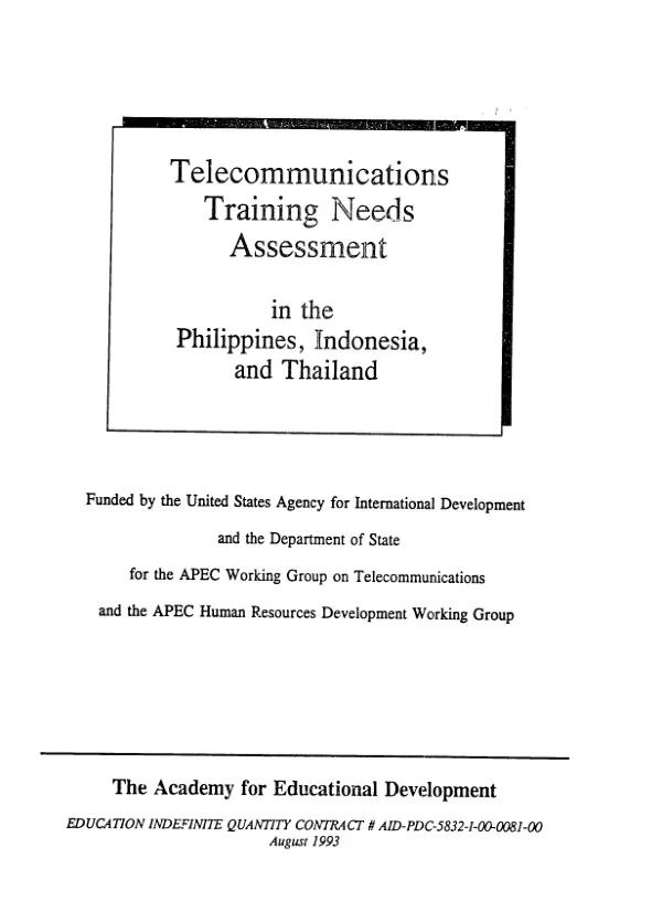 Telecommunications training needs assessment in the Philippines, Indonesia, and Thailand