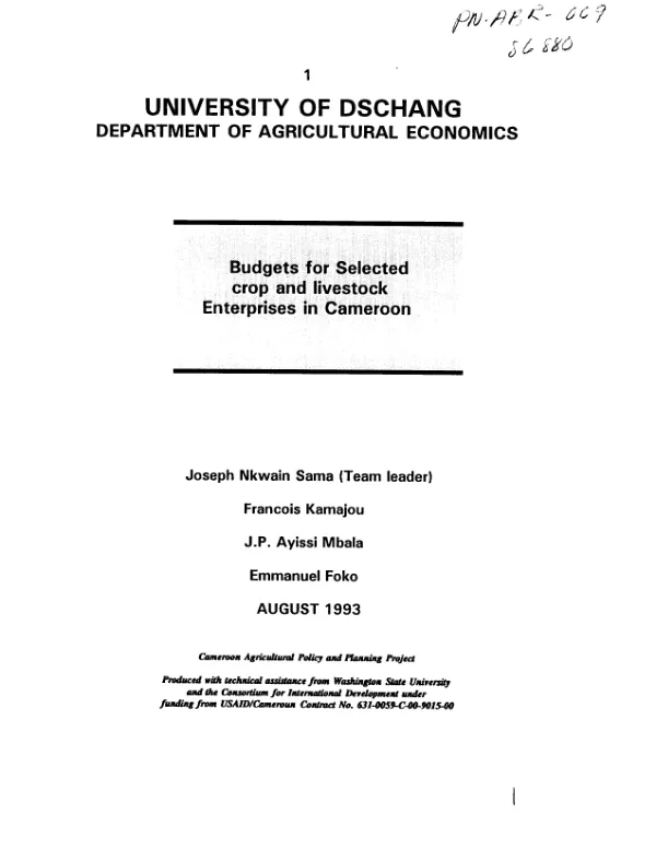 Budgets for selected crop and livestock enterprises in Cameroon