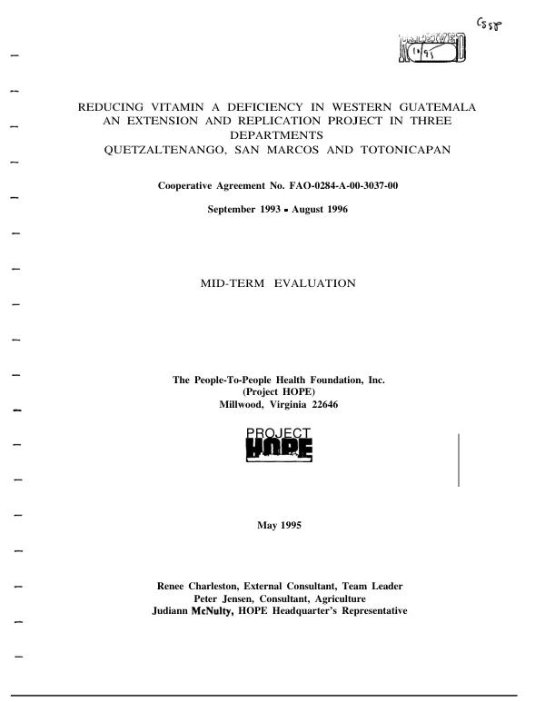 Reducing vitamin A deficiency in western Guatemala : an extension and replication project in three departments -- Quetzaltenango, San Marcos and Totonicapan -- September 1993-August 1996, mid-term evaluation