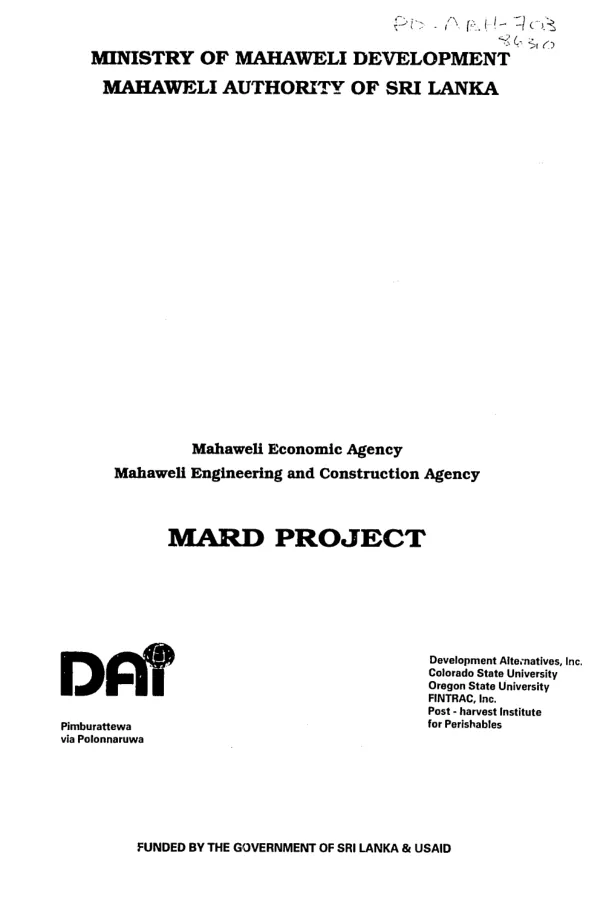 Interim report on medicinal crop production : MARD/CISIR collaboration -- feasibility of incorporating selected medicinal crops to the existing highland cropping systems of Mahaweli system B