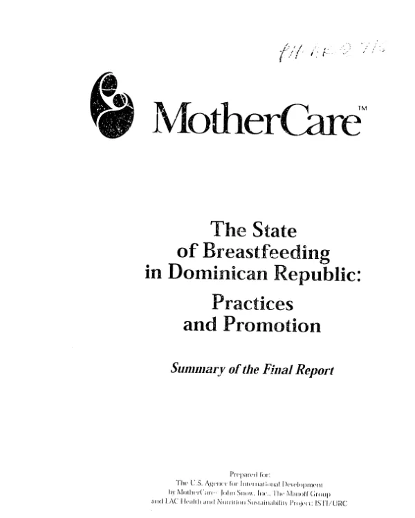 MotherCare -- state of breastfeeding in Dominican Republic : practices and promotion -- summary of the final report