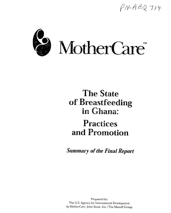 MotherCare -- state of breastfeeding in Ghana : practices and promotion -- summary of the final report