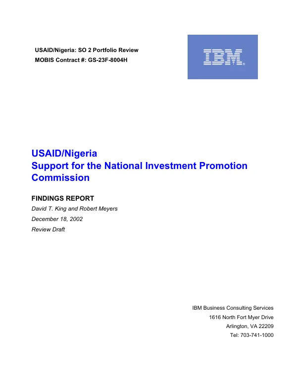 USAID/Nigeria support for the National Investment Promotion Commission : findings report