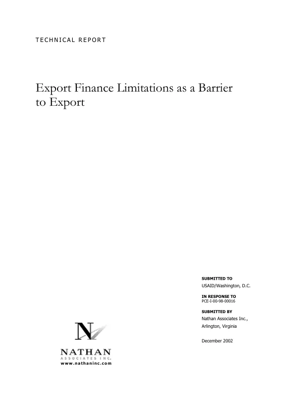 Technical report : export finance limitations as a barrier to export